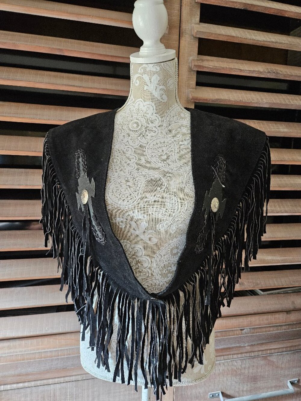 Genuine black Suede Leather Motorcycle Fringe Western Cape wrap